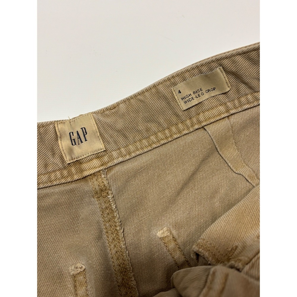 Gap Pants Womens 4 Tan High Rise Wide-Leg Crop Chino Khaki Stretch Cotton - Picture 6 of 12